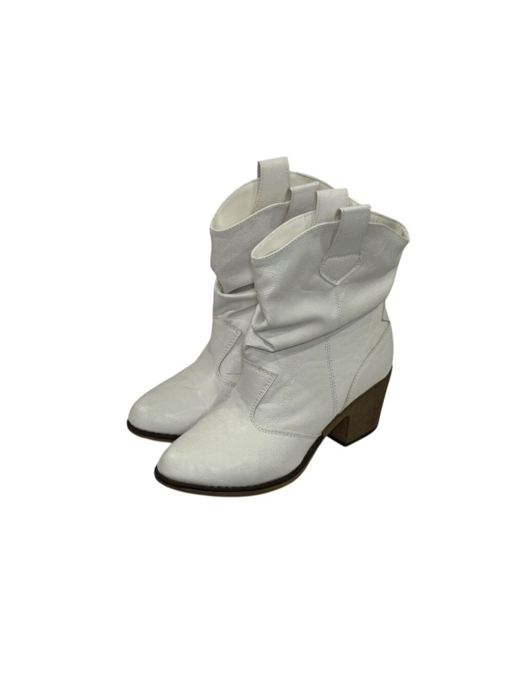 Charles Albert White Vegan Leather Western Ankle Boots Size 6M With Block Heel